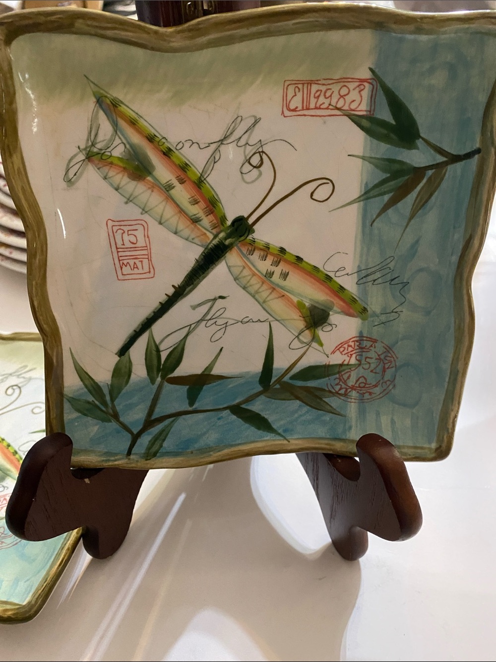 Certified International Susan Winget Set of 2 Ceramic Dragonfly 6” Accent Plate